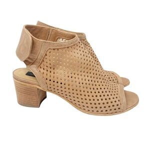 Steven by Steve Madden Brown Perforated Leather Stacked Heel Booties Size 38